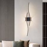 Modern Black Wave LED Bedside Wall Sconce Light Image - 4