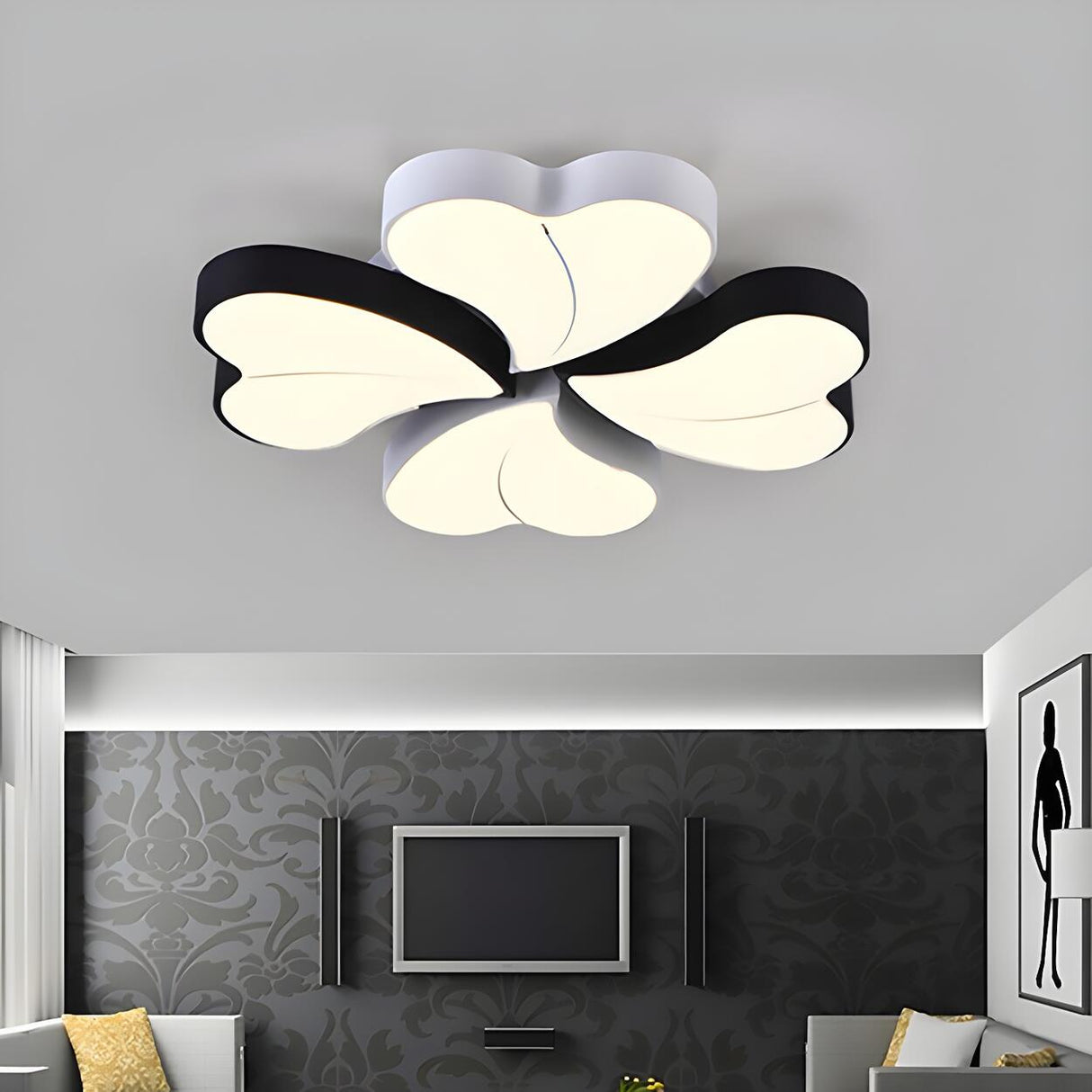 Modern Black White Heart-Shaped LED Flush Mount Light Image - 3