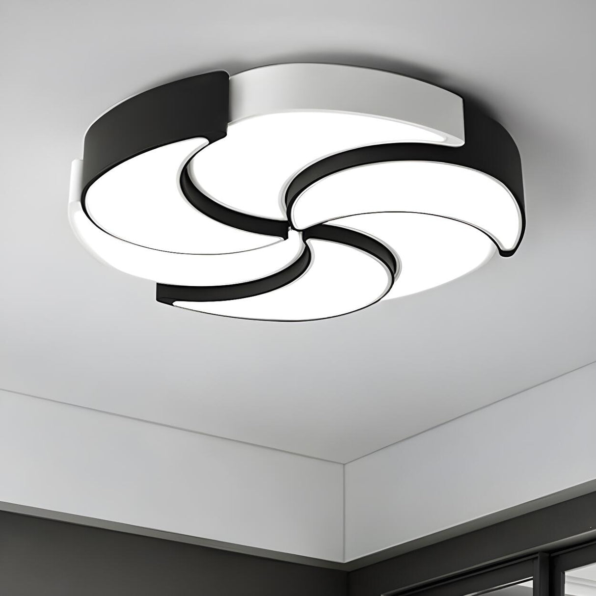 Modern Black White Windmill LED Flush Mount Ceiling Light Image - 3