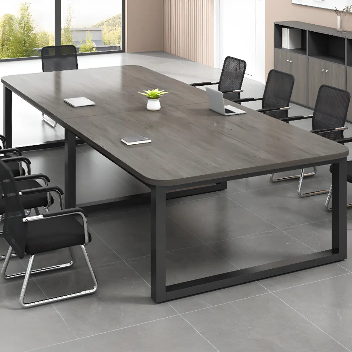 Modern Black Wood Rectangle Multi-Person Executive Desk Image - 1