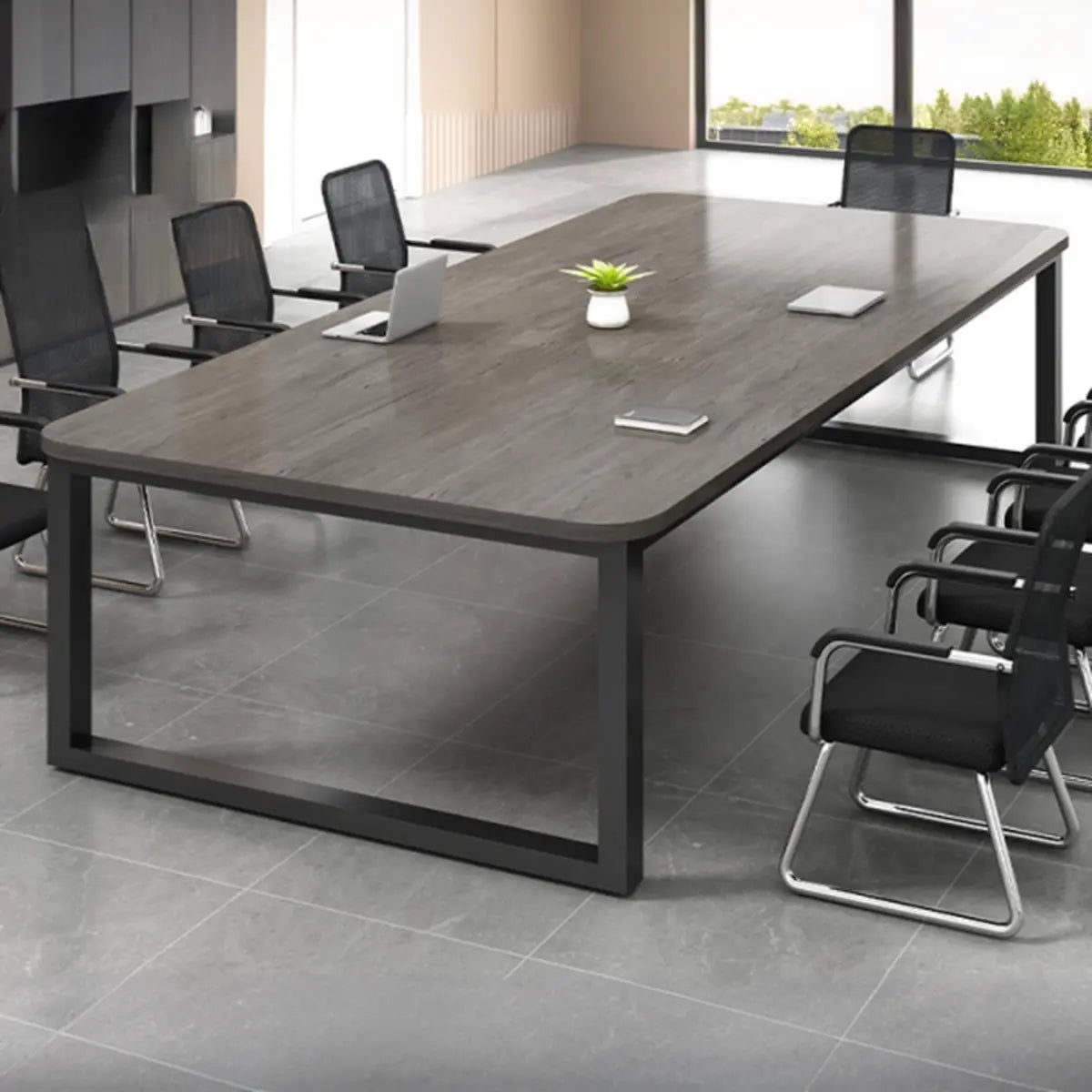 Modern Black Wood Rectangle Multi-Person Executive Desk Image - 2