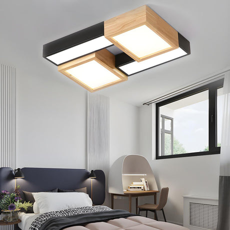 Modern Black Wood Rectangular LED Flush Mount Light Image - 2