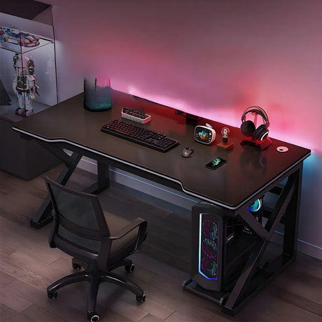 Modern Black Wood Storage Curved Sled Gaming Desk Image - 1