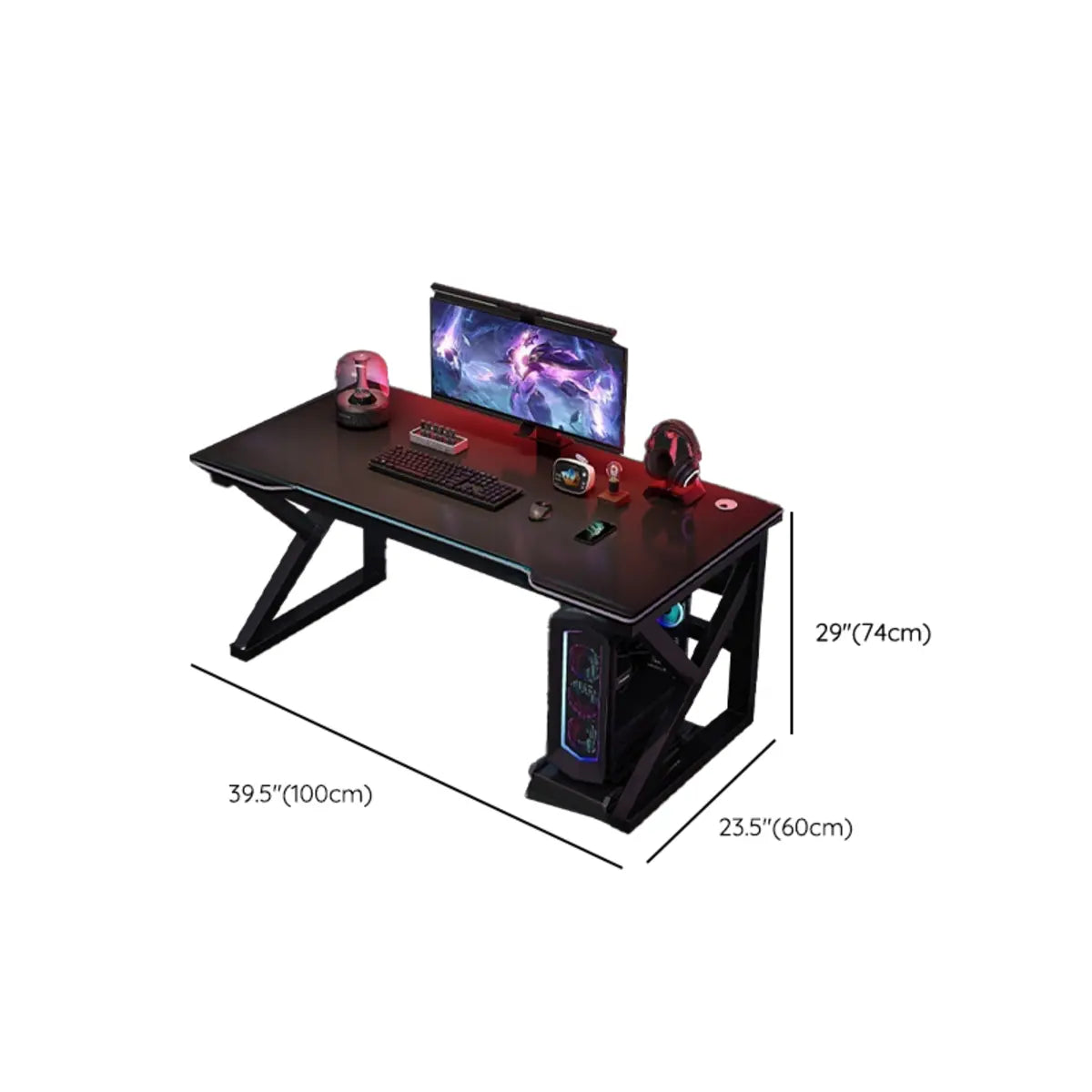 Modern Black Wood Storage Curved Sled Gaming Desk 