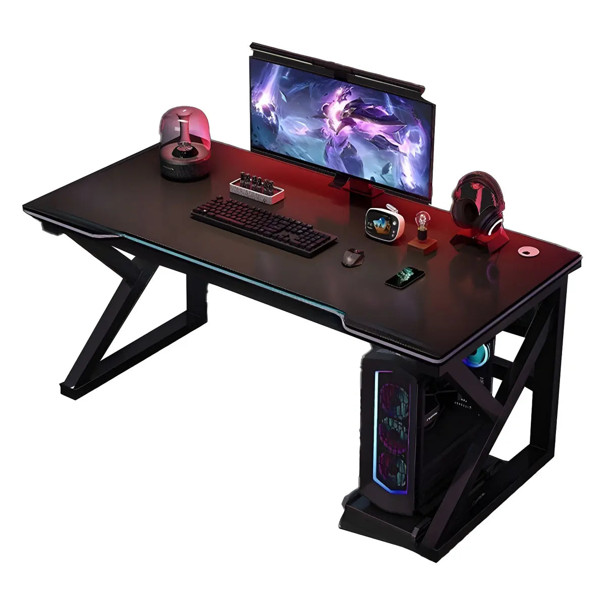 Modern Black Wood Storage Curved Sled Gaming Desk Image - 7