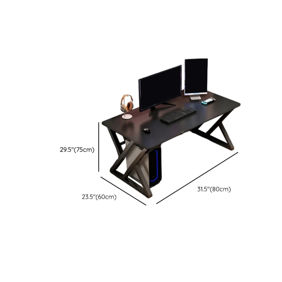 Modern Black Wooden Rectangular Sledge Gaming Desk 