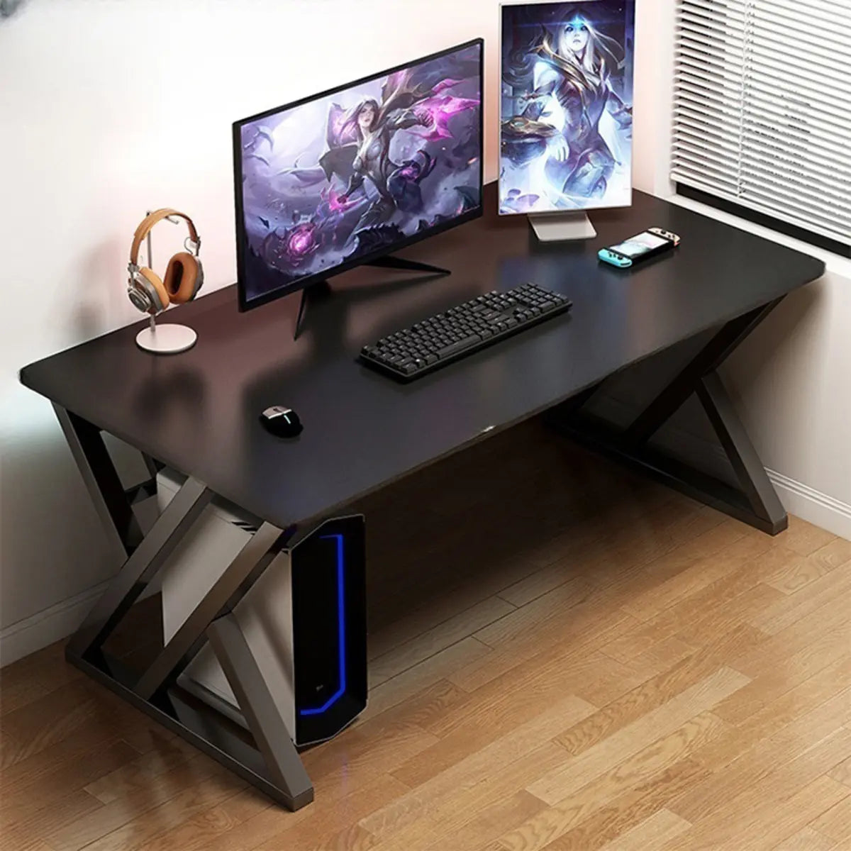 Modern Black Wooden Rectangular Sledge Gaming Desk Image - 2