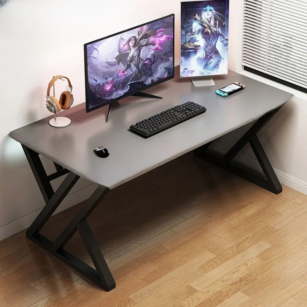 Modern Black Wooden Rectangular Sledge Gaming Desk Image - 3