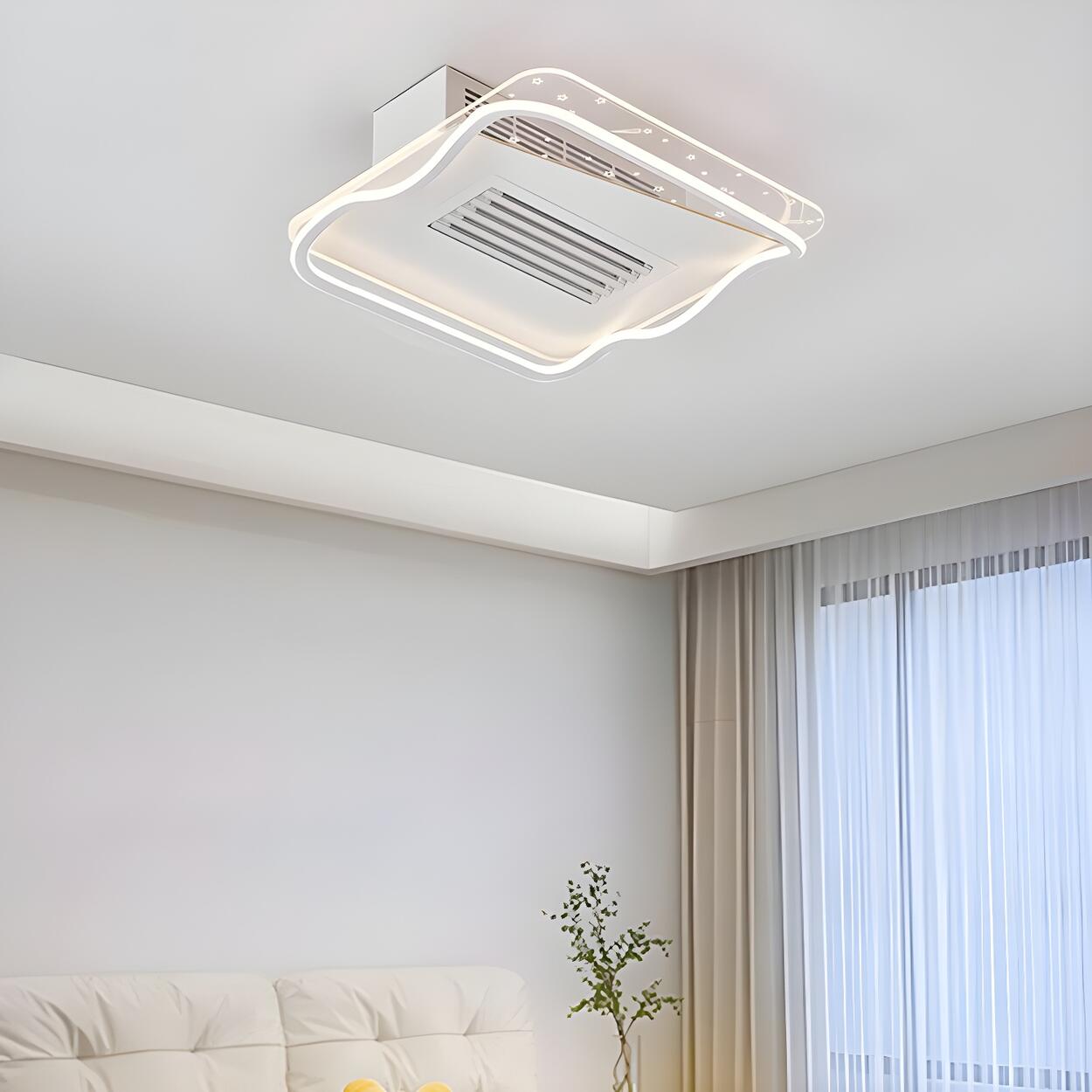 Modern Bladeless Geometric LED Ceiling Fan with Light Image - 1