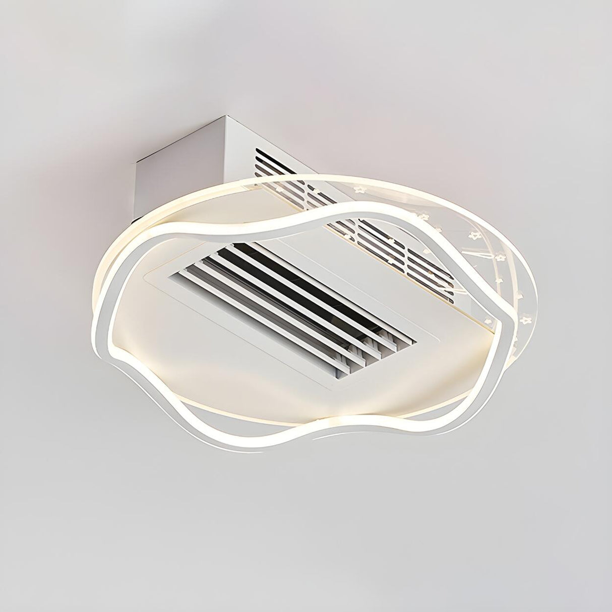 Modern Bladeless Geometric LED Ceiling Fan with Light Image - 11