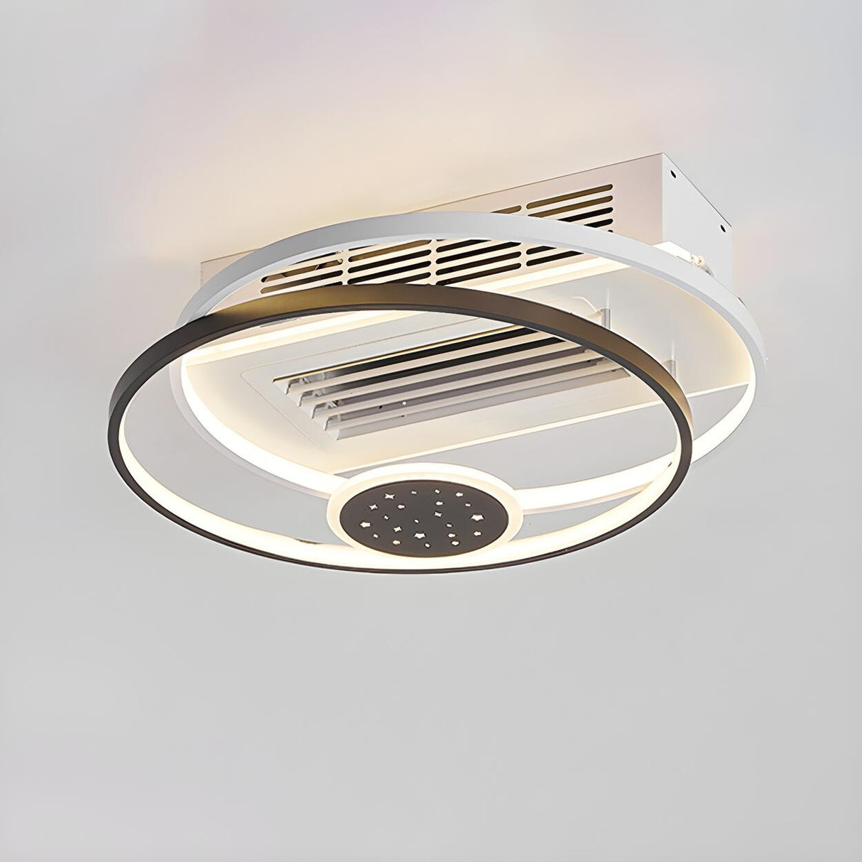 Modern Bladeless Geometric LED Ceiling Fan with Light Image - 13