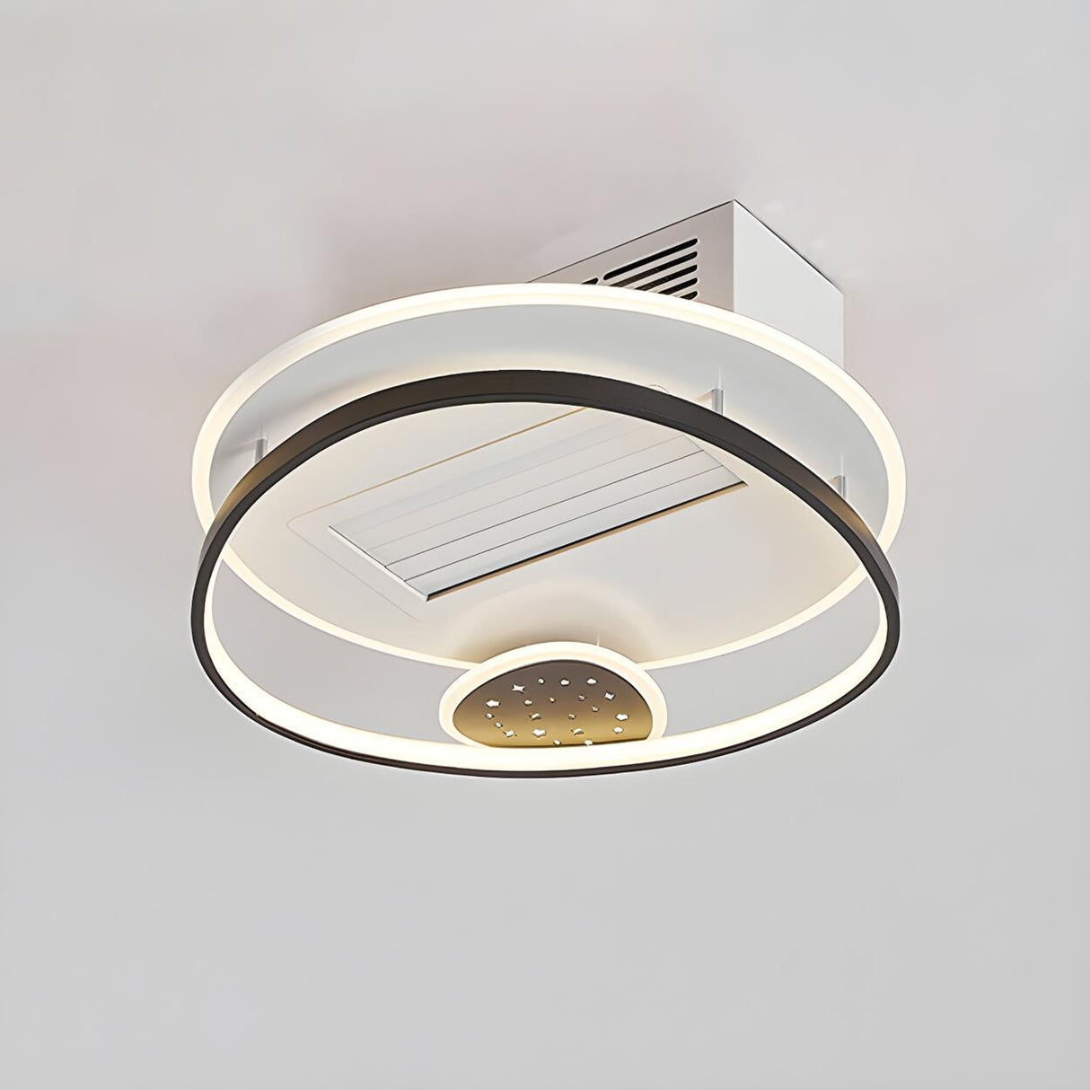 Modern Bladeless Geometric LED Ceiling Fan with Light Image - 14