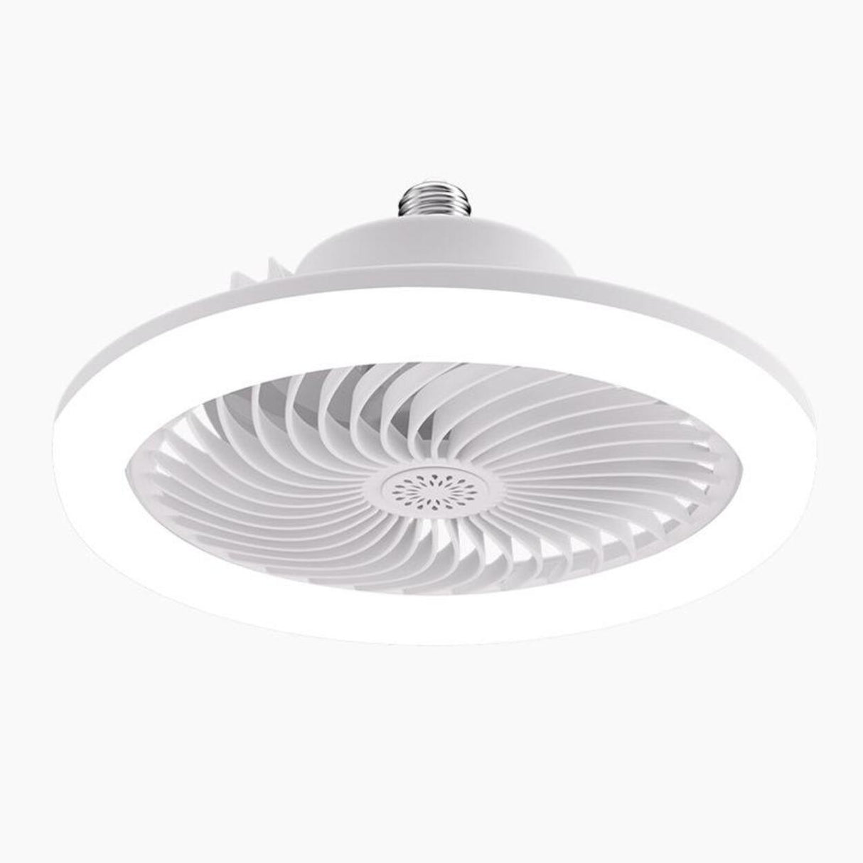 Modern Bladeless White Round Pendant Fan with Light Image - 5