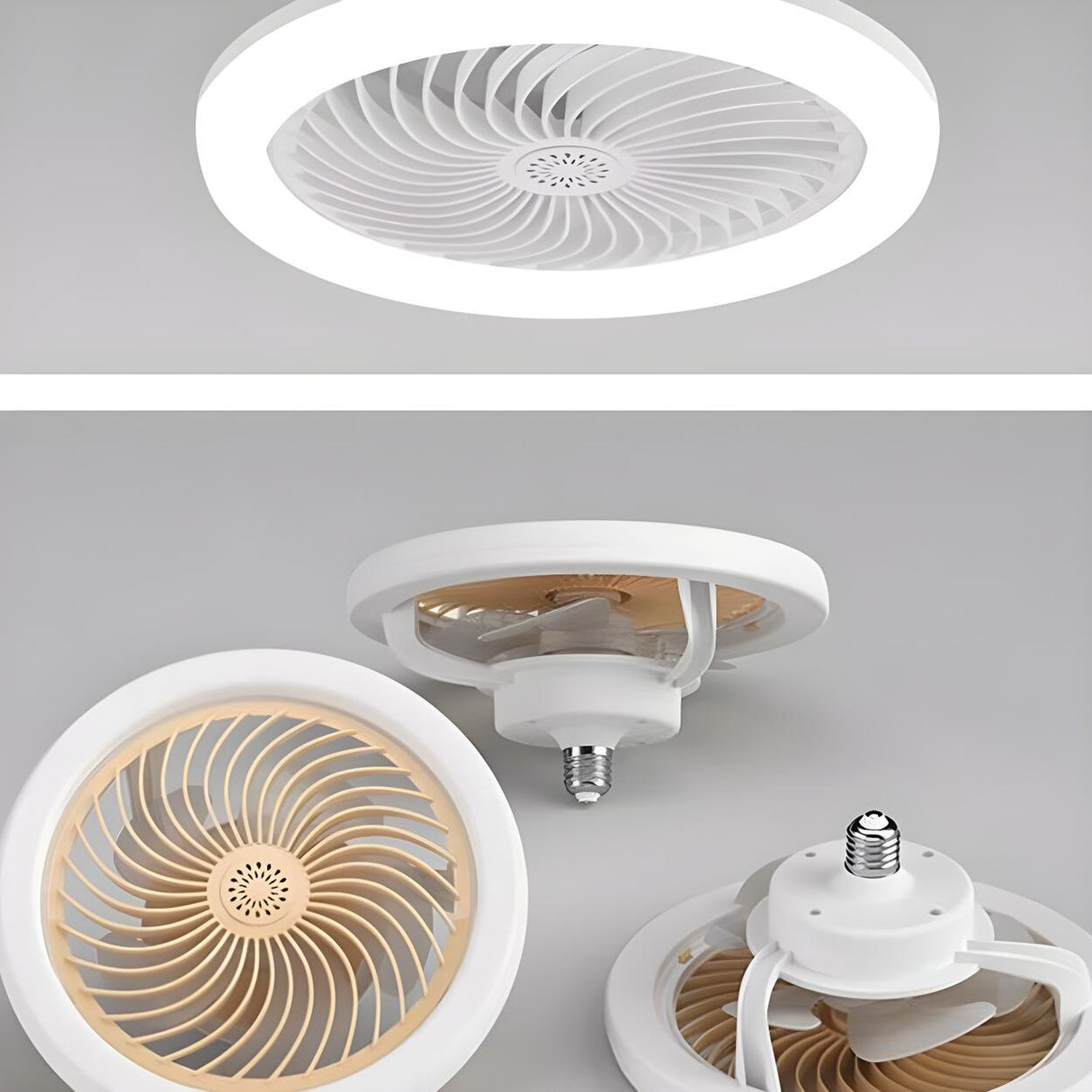 Modern Bladeless White Round Pendant Fan with Light Image - 7