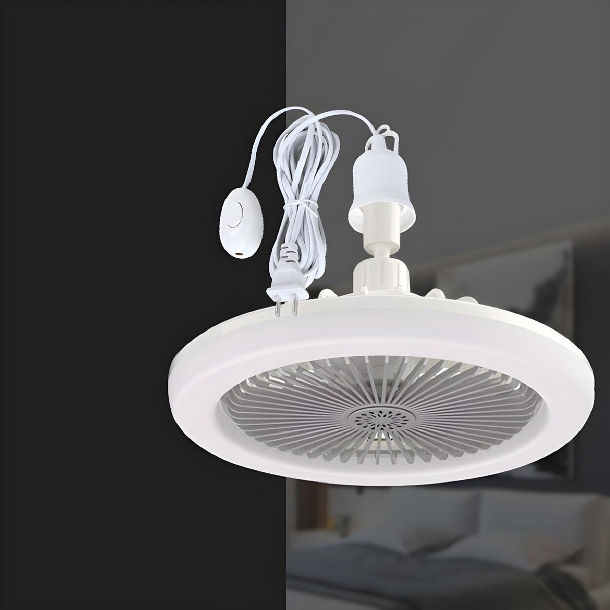 Modern Bladeless White Round Pendant Fan with Light Image - 8