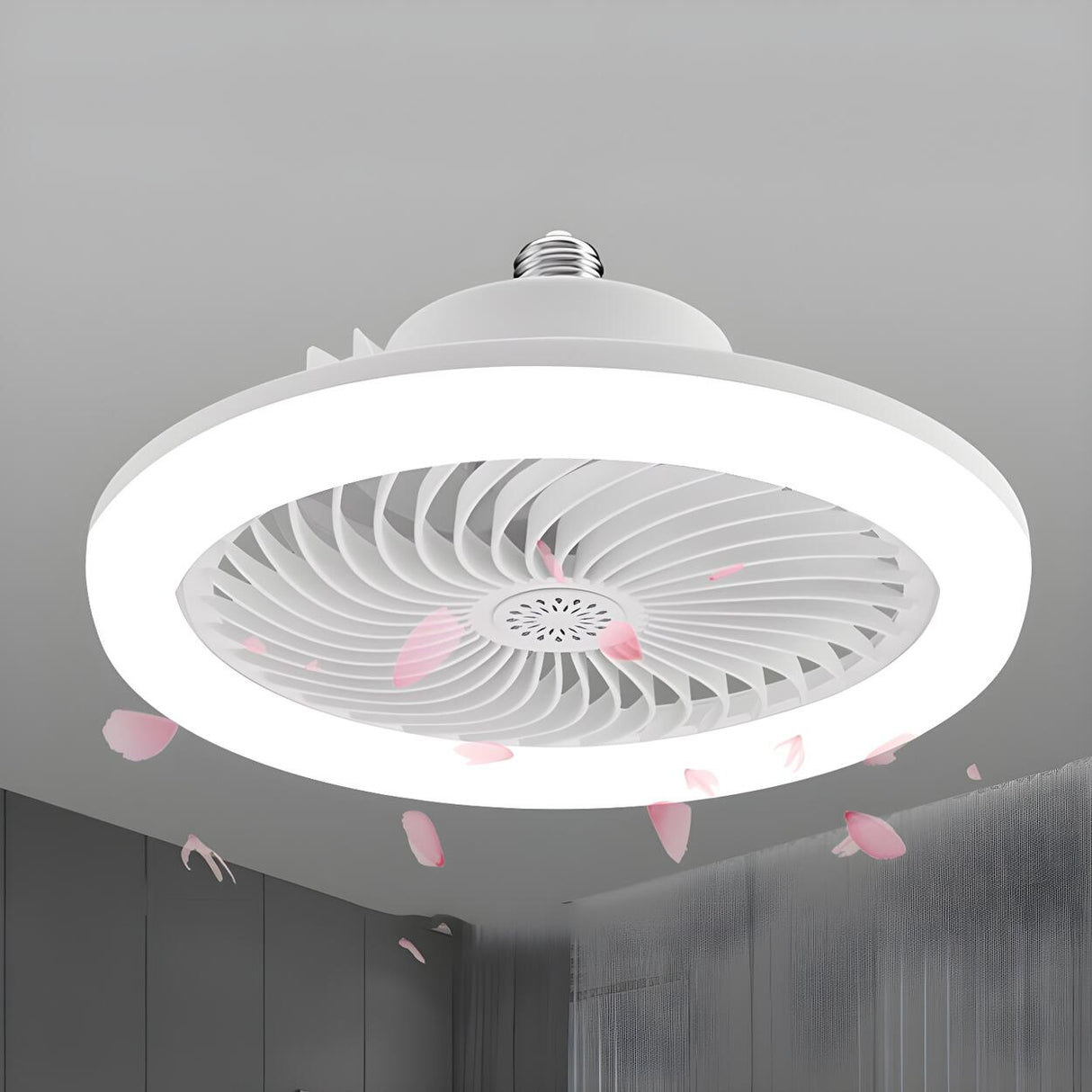 Modern Bladeless White Round Pendant Fan with Light Image - 9