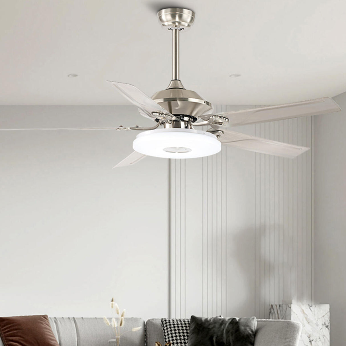 Modern Blue 5 Blade Metal Ceiling Fan with LED Light Image - 10