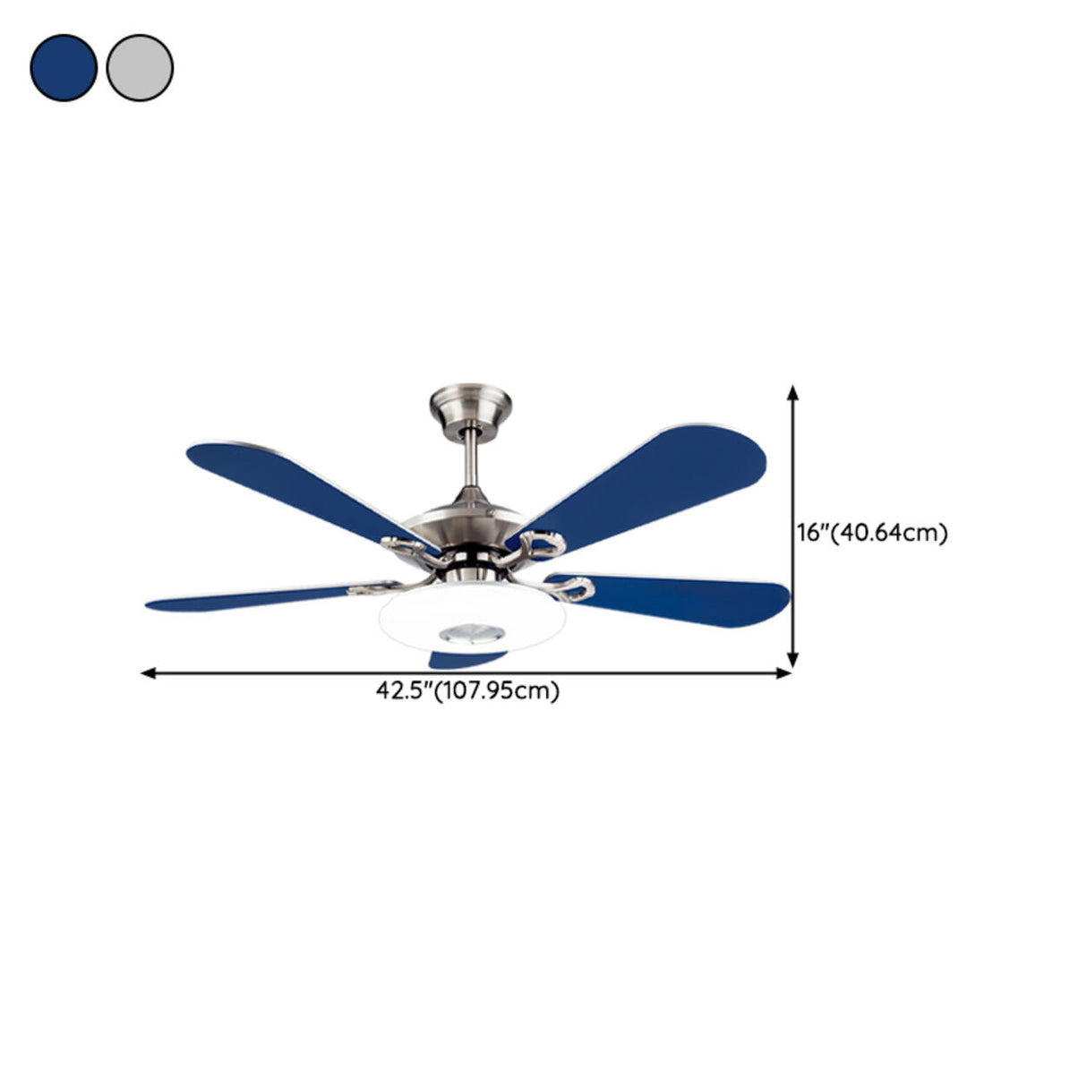 Modern Blue 5 Blade Metal Ceiling Fan with LED Light 