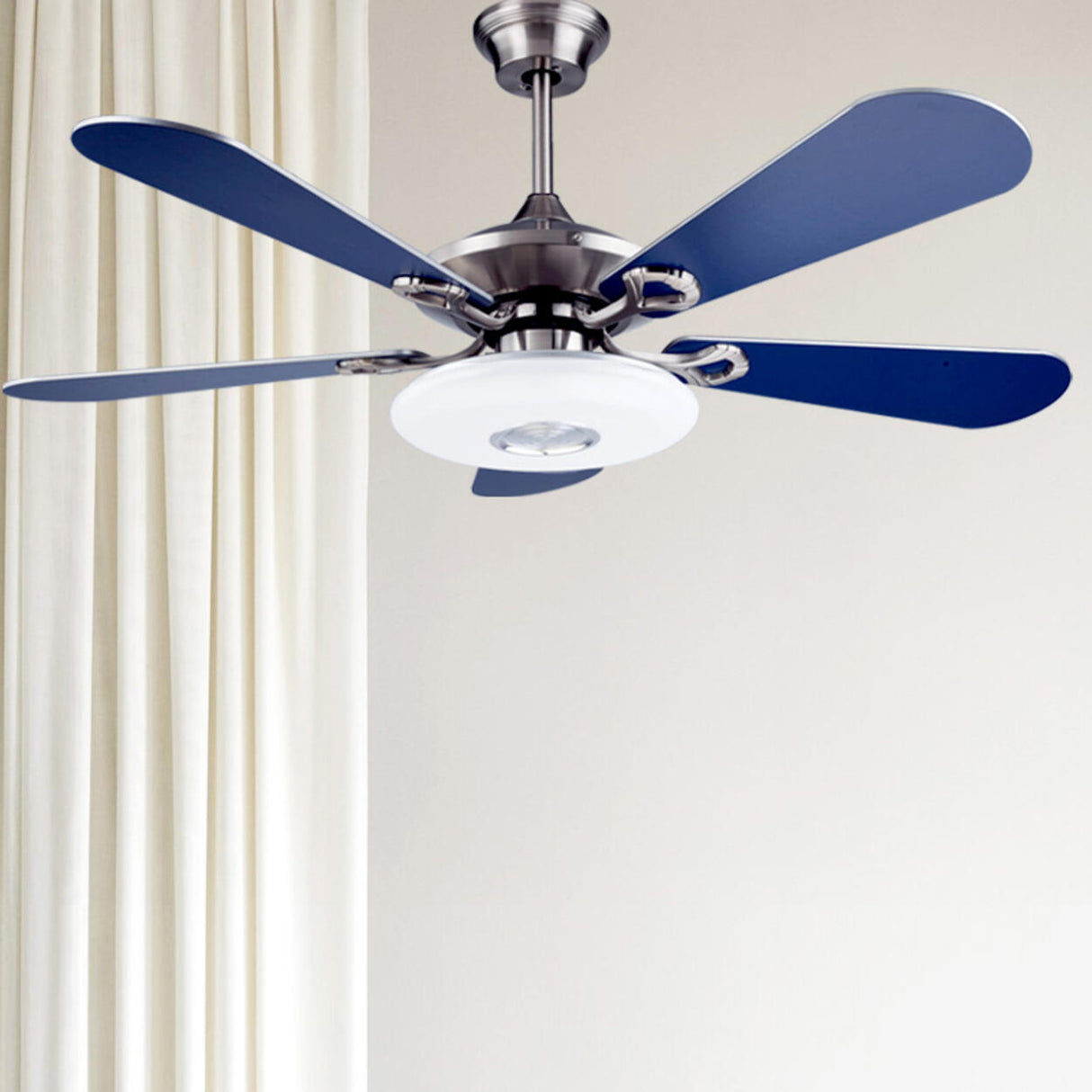 Modern Blue 5 Blade Metal Ceiling Fan with LED Light Image - 4