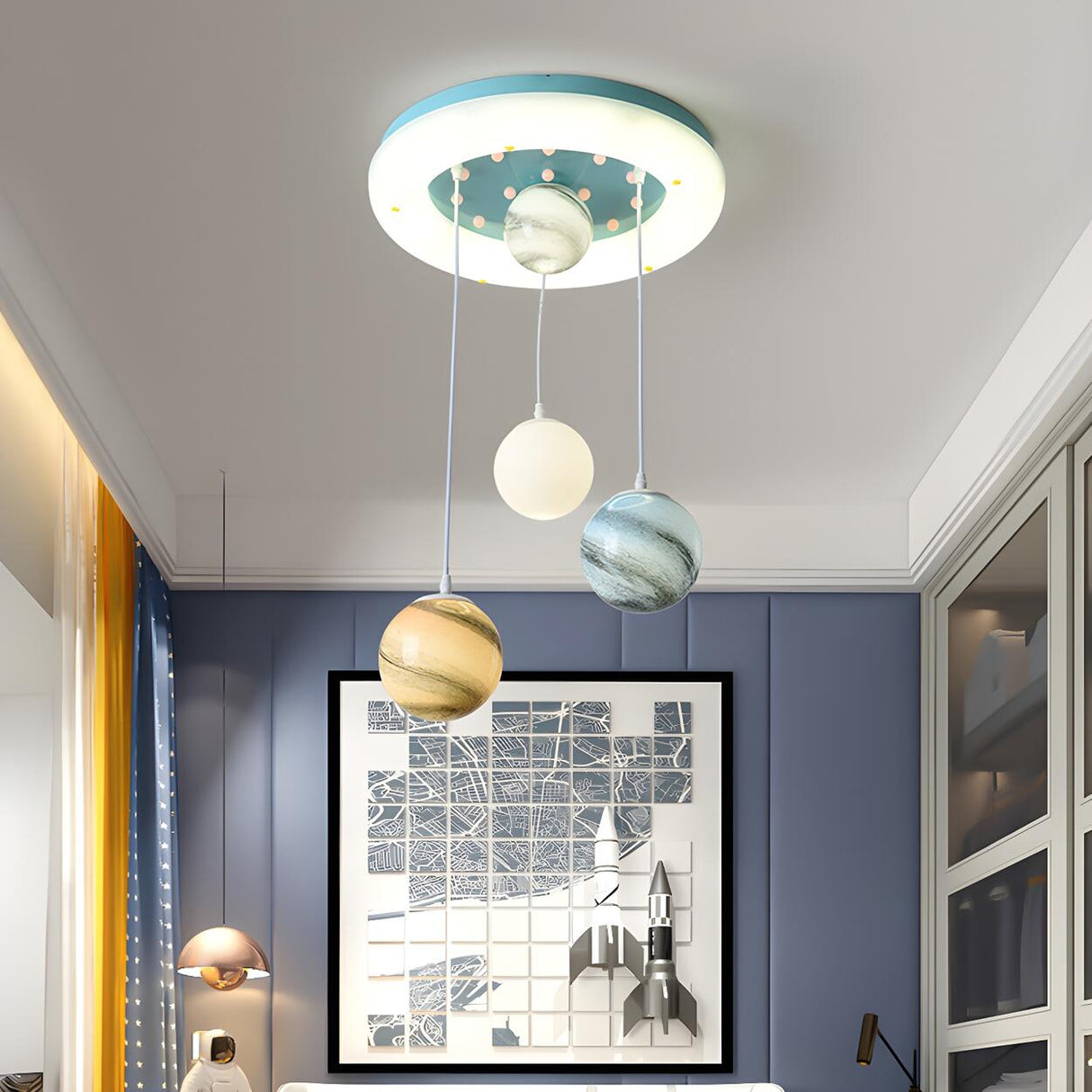 Modern Blue Acrylic Planet Children Room Pendant Light Image - 2