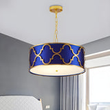 Modern Blue and Gold Drum Bedroom Pendant Chandelier Image - 1