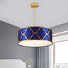 Modern Blue and Gold Drum Bedroom Pendant Chandelier Image - 1