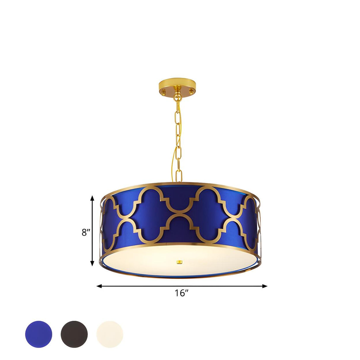 Modern Blue and Gold Drum Bedroom Pendant Chandelier 