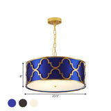 Modern Blue and Gold Drum Bedroom Pendant Chandelier Image - 14