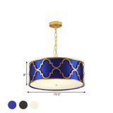 Modern Blue and Gold Drum Bedroom Pendant Chandelier Image - 15