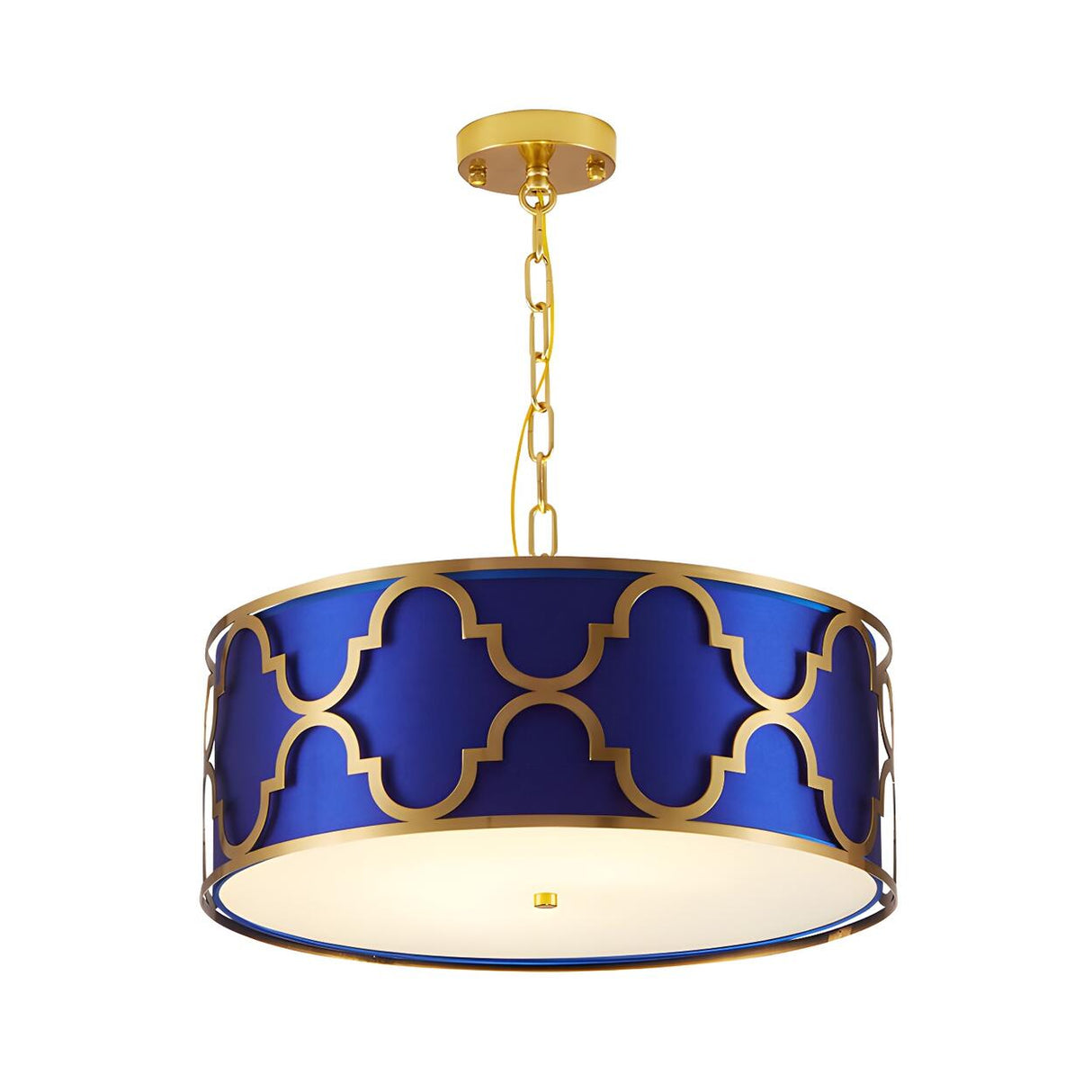 Modern Blue and Gold Drum Bedroom Pendant Chandelier Image - 4