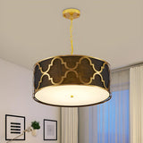 Modern Blue and Gold Drum Bedroom Pendant Chandelier Image - 5