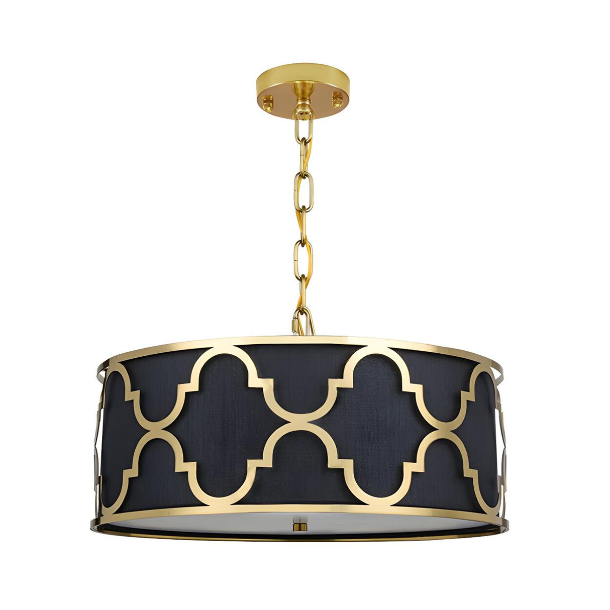 Modern Blue and Gold Drum Bedroom Pendant Chandelier Image - 8