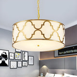 Modern Blue and Gold Drum Bedroom Pendant Chandelier Image - 9