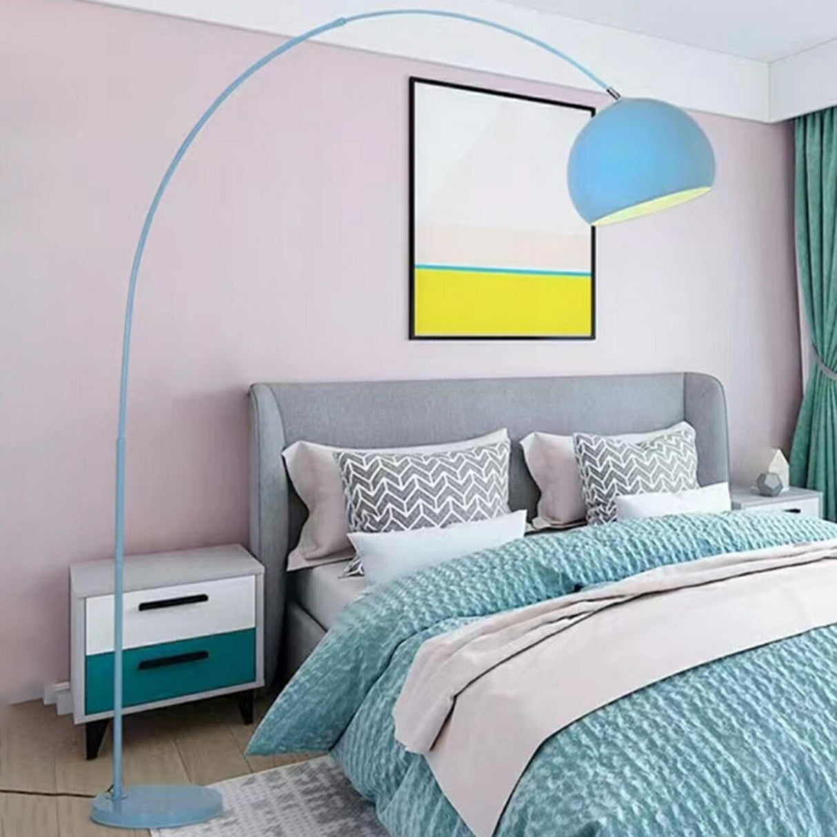 Modern Blue Dome Arched Metal Bedroom Floor Lamp Image - 1