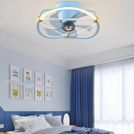 Modern Blue Geometric Circular Ceiling Fan with Light Image - 1