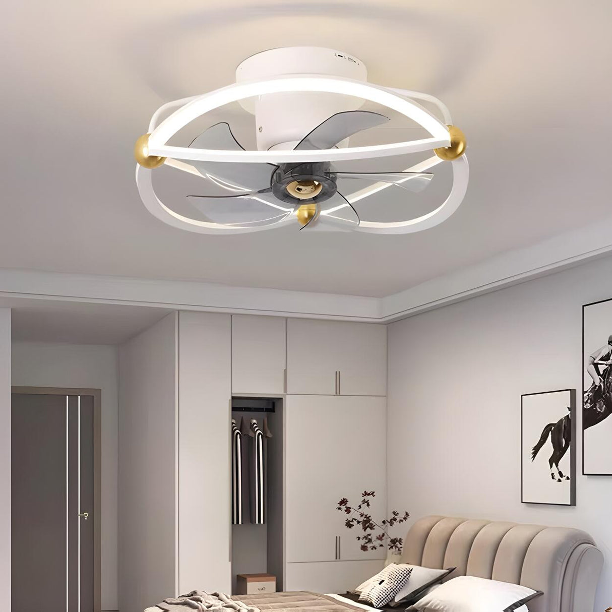 Modern Blue Geometric Circular Ceiling Fan with Light Image - 3