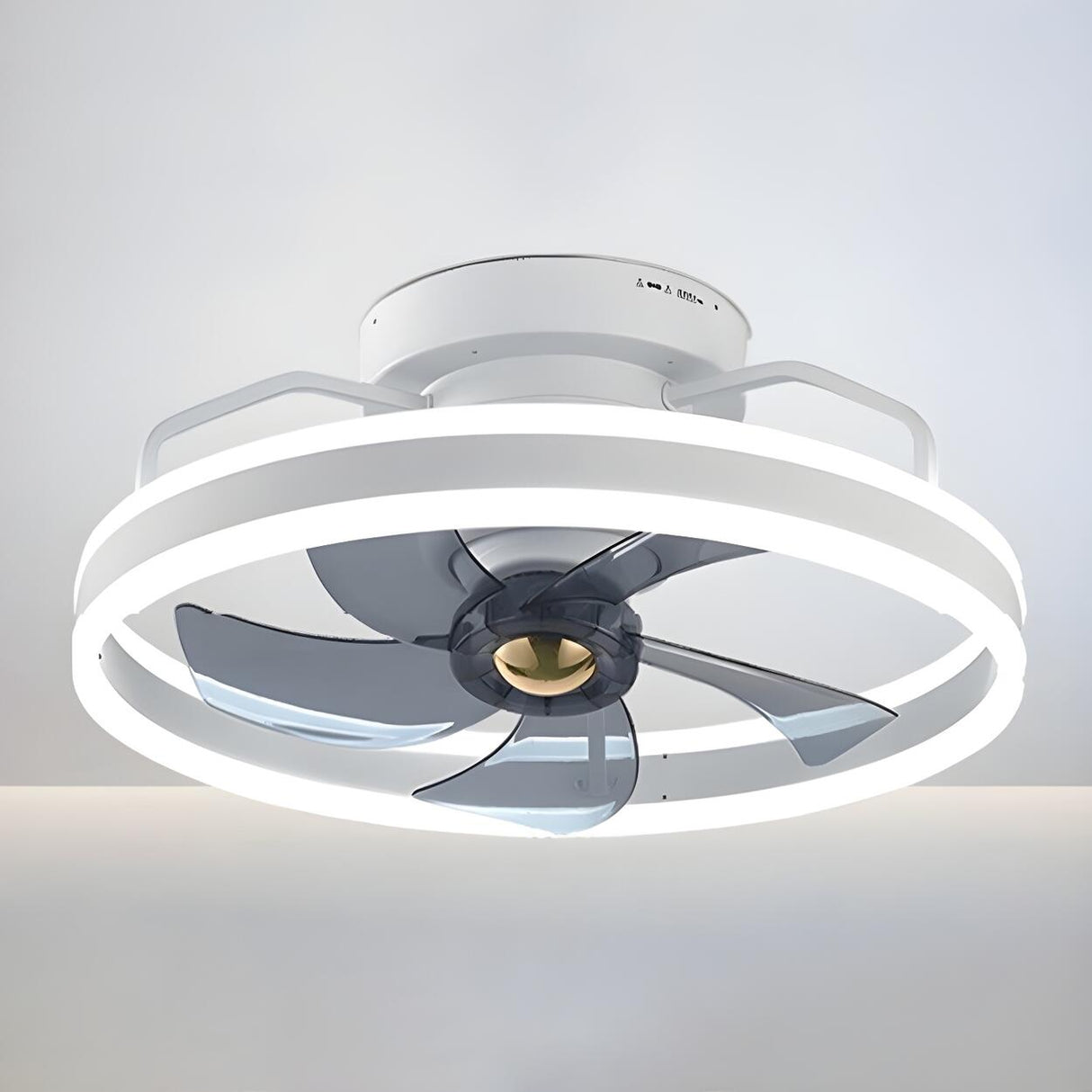 Modern Blue Geometric Circular Ceiling Fan with Light Image - 8