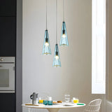 Modern Blue Glass Cone Dining Room Pendant Light Image - 3