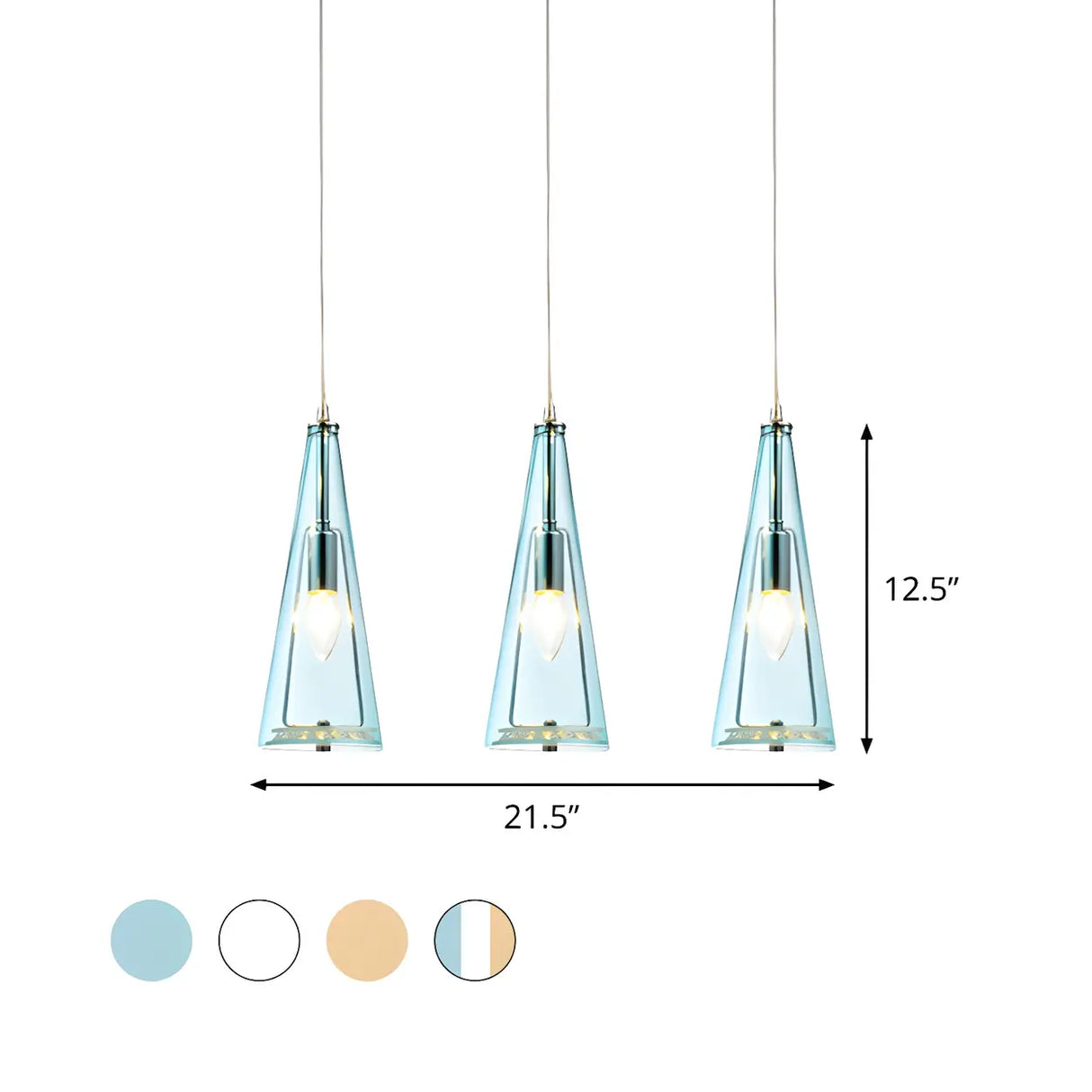 Modern Blue Glass Cone Dining Room Pendant Light 