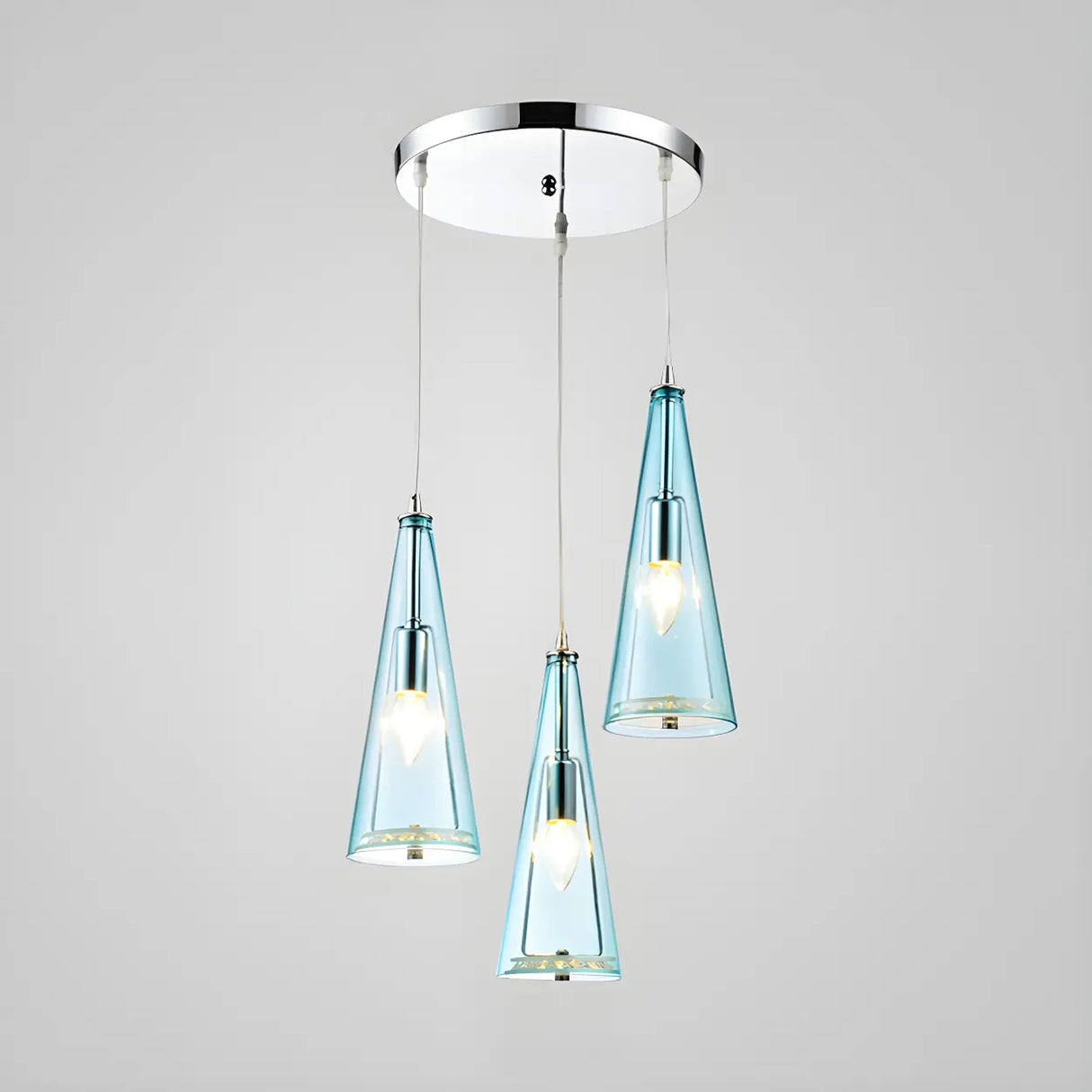 Modern Blue Glass Cone Dining Room Pendant Light Image - 4