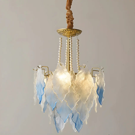 Modern Blue Leaf Glass Chandelier for Living Room Image - 2