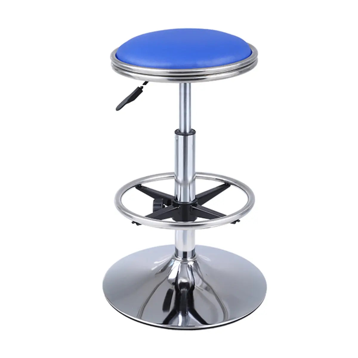 Modern Blue Round Alloy Office Stool Backless Leather Seat Image - 12