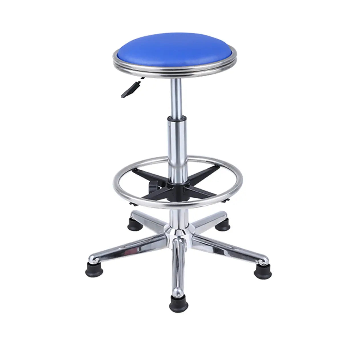 Modern Blue Round Alloy Office Stool Backless Leather Seat Image - 13