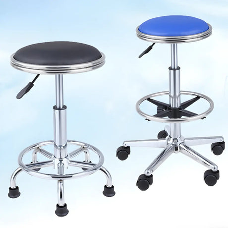 Modern Blue Round Alloy Office Stool Backless Leather Seat Image - 1