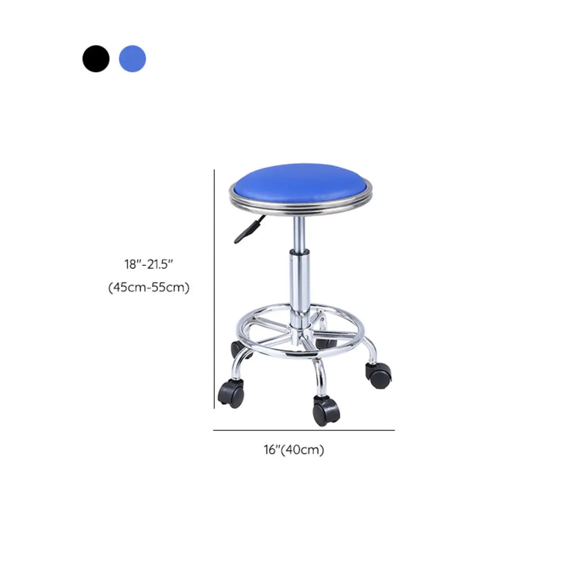 Modern Blue Round Alloy Office Stool Backless Leather Seat 