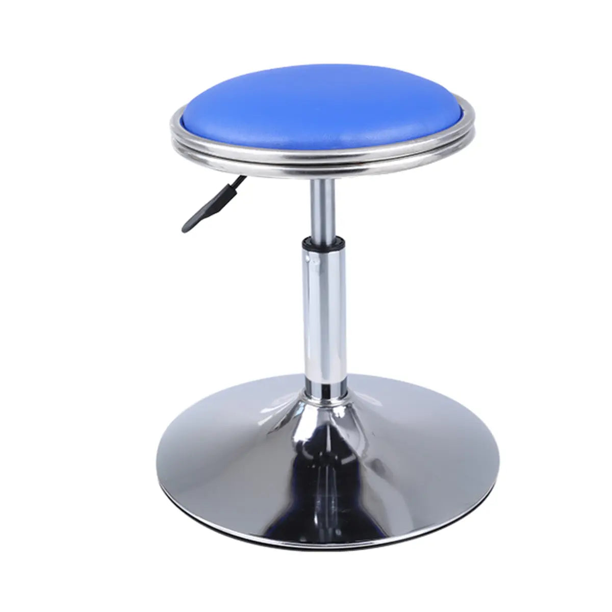 Modern Blue Round Alloy Office Stool Backless Leather Seat Image - 2