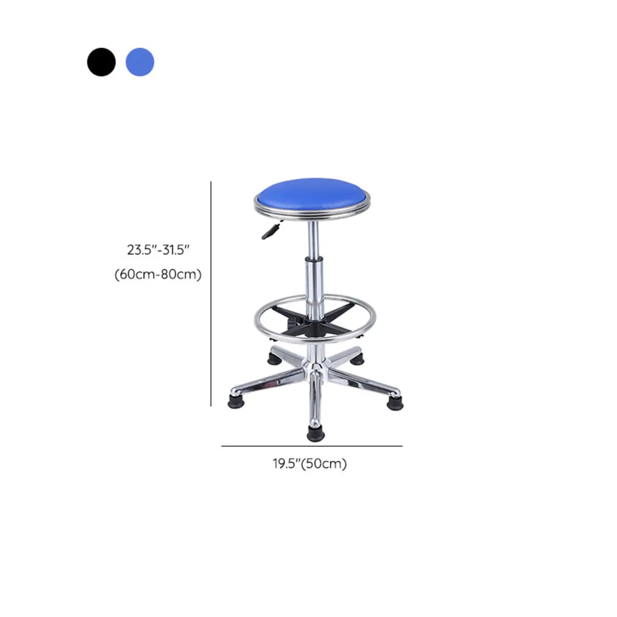 Modern Blue Round Alloy Office Stool Backless Leather Seat Image - 30