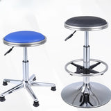 Modern Blue Round Alloy Office Stool Backless Leather Seat Image - 4