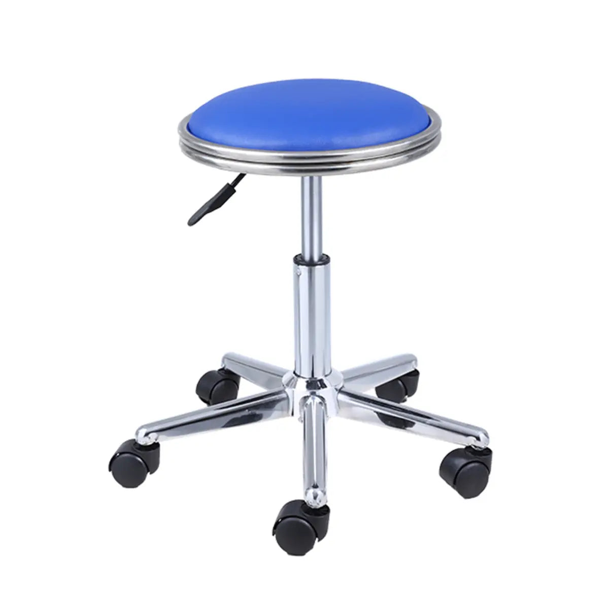 Modern Blue Round Alloy Office Stool Backless Leather Seat Image - 5