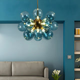 Modern Blues Bubble Spherical Glass Chandelier Living Room Image - 1